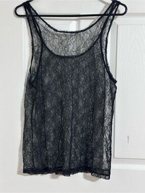 Vintage Y2K PINK Victoria’s Secret Sheer Black Lace Tank Top Camisole M/L